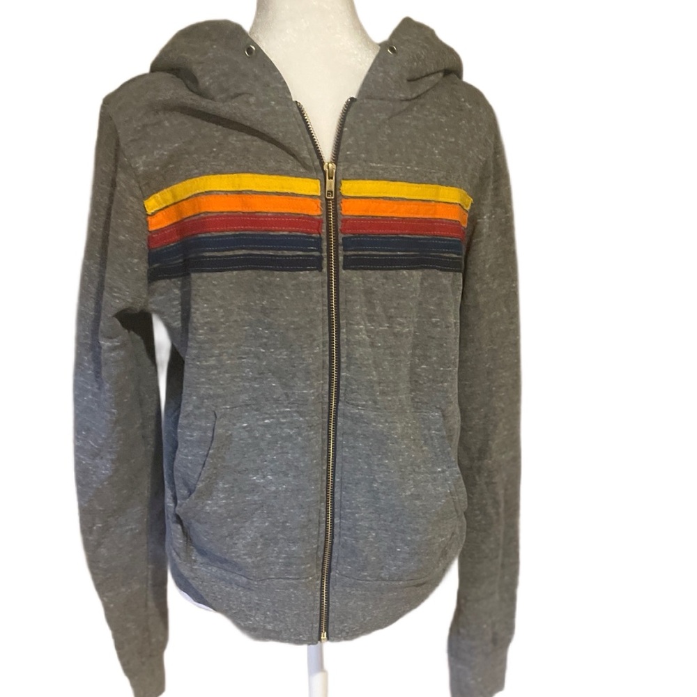 Aviator Nation Gray Hoodie with Orange and Yellow Accents (missing string)